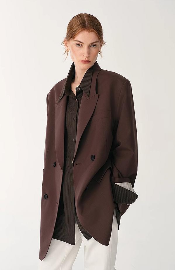 Silk Wool Peaked Lapel Suit Jacket