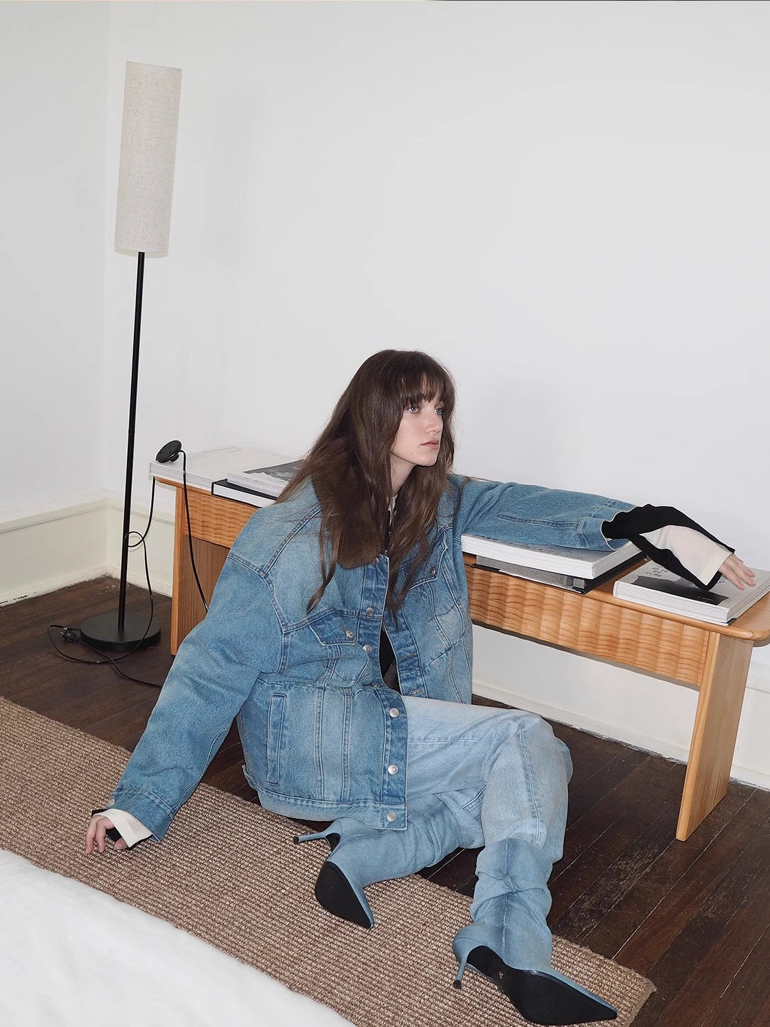 Blue Fantasy Vintage Sable Denim Down Parka Patchwork Jacket