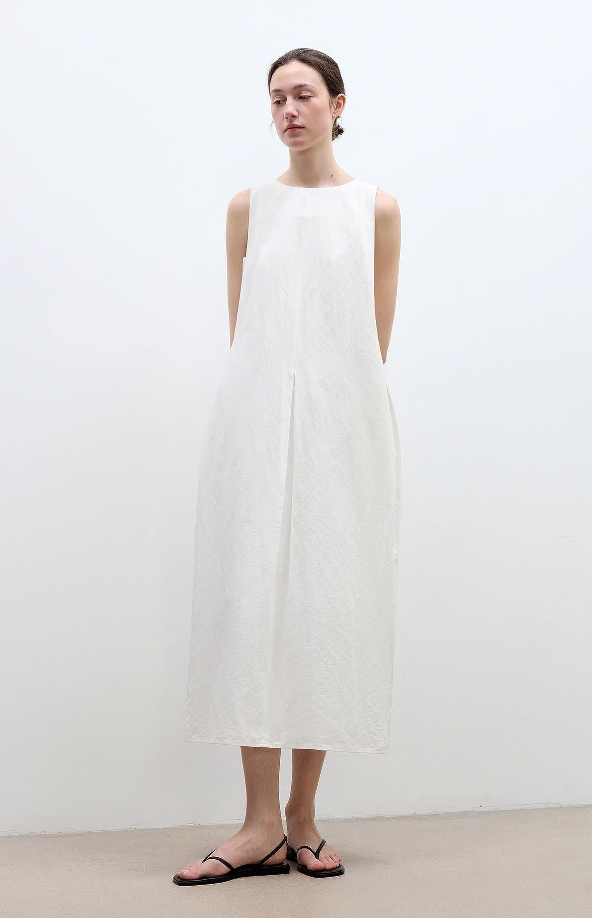 "Deyanuo" Hemp Three-Dimensional Hourglass Sleeveless Round Neck Loose Slim Dress for Women
