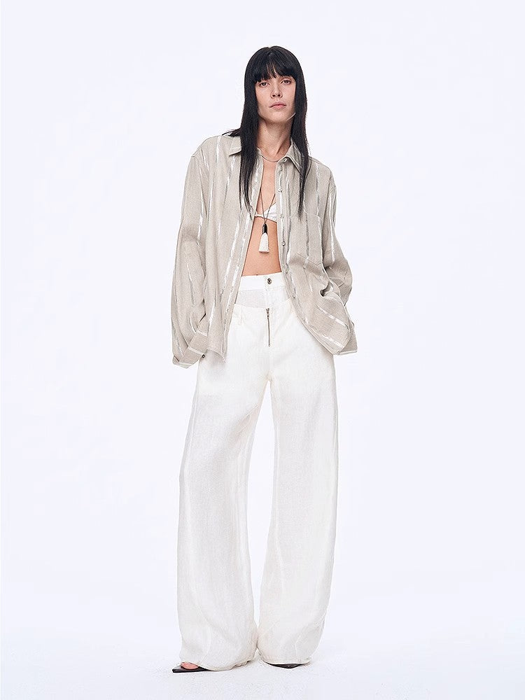 Anonymous Letter Silver Stripe Trumpet Sleeve Shirt