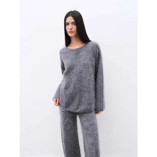 Purple Women's Sweater 2 Piece Outfit Cashmere Jumper Comfortable Loose-Fit Crewneck Top Wide Leg Pants Fall Lounge Set