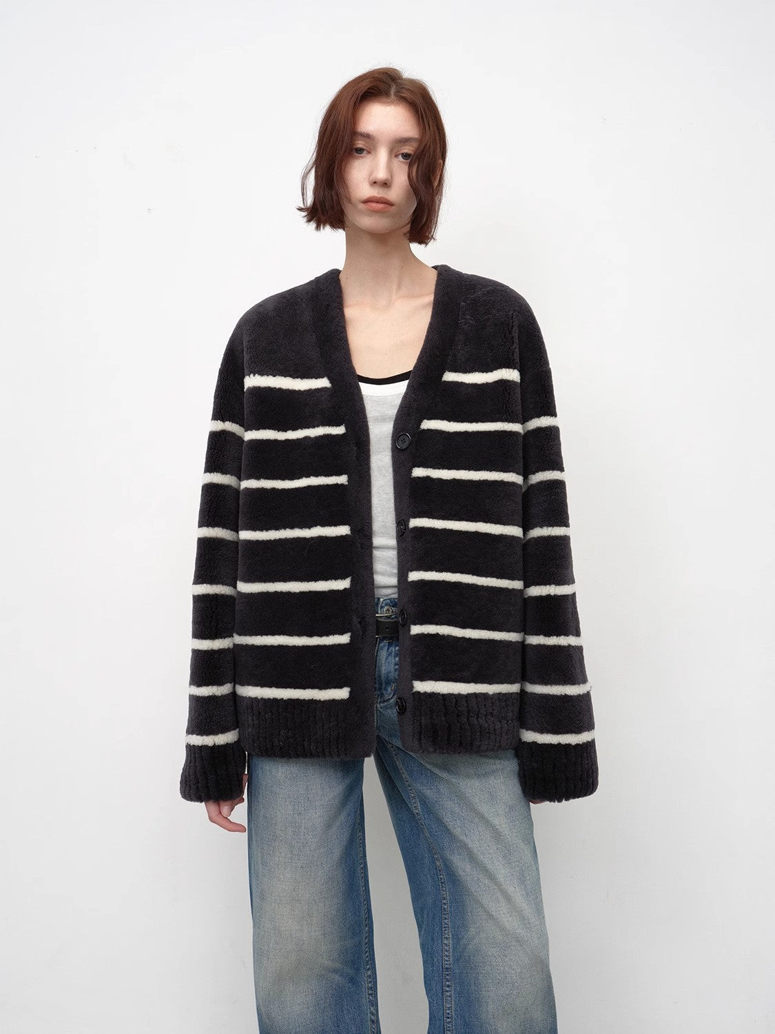 Vitality Girl Striped Merino Sheepskin Coat