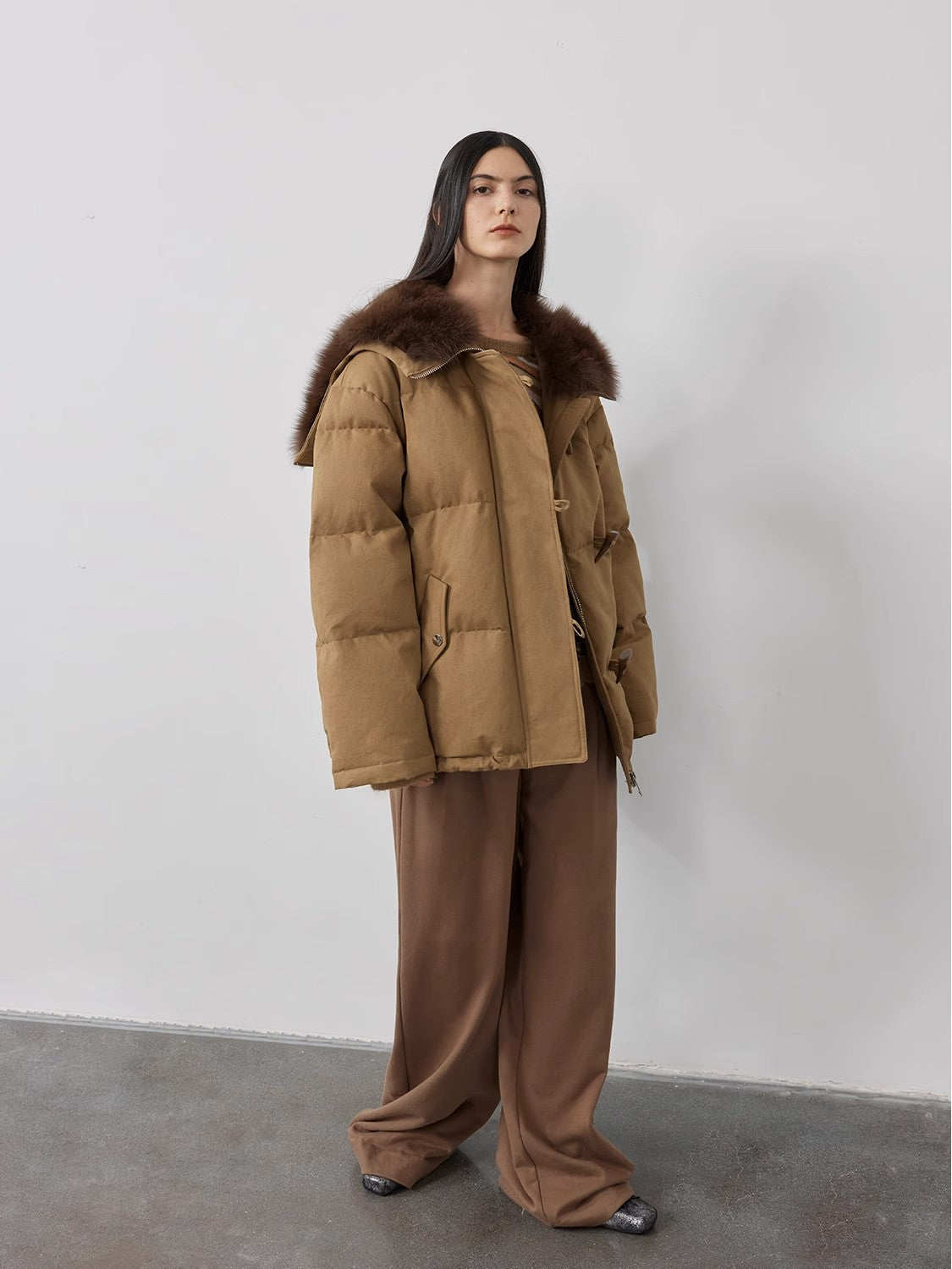 Street Badge Fox Fur Large Lapel Down Parka Jacket