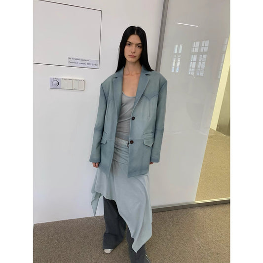 Custom-Dyed Washed Leather Blazer