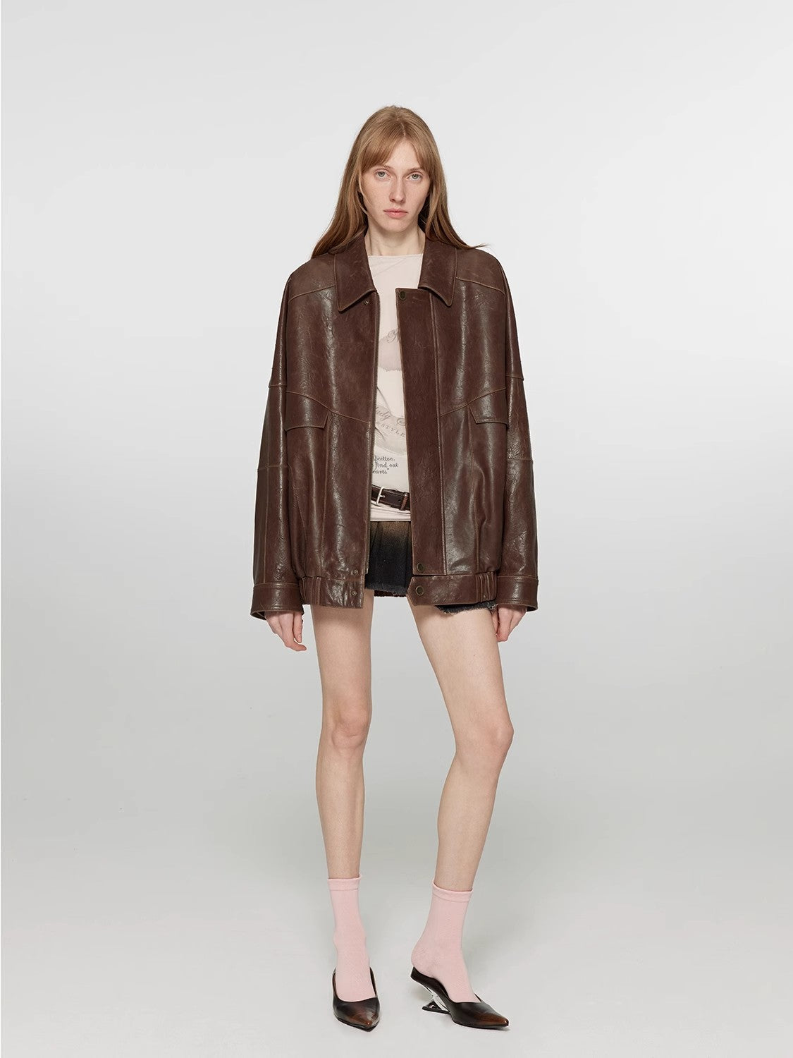 Rebel Leather Jacket With Lapel Collar