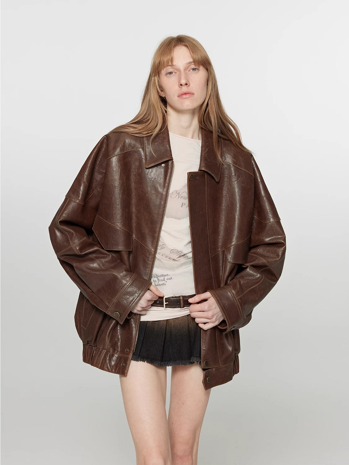 Rebel Leather Jacket With Lapel Collar