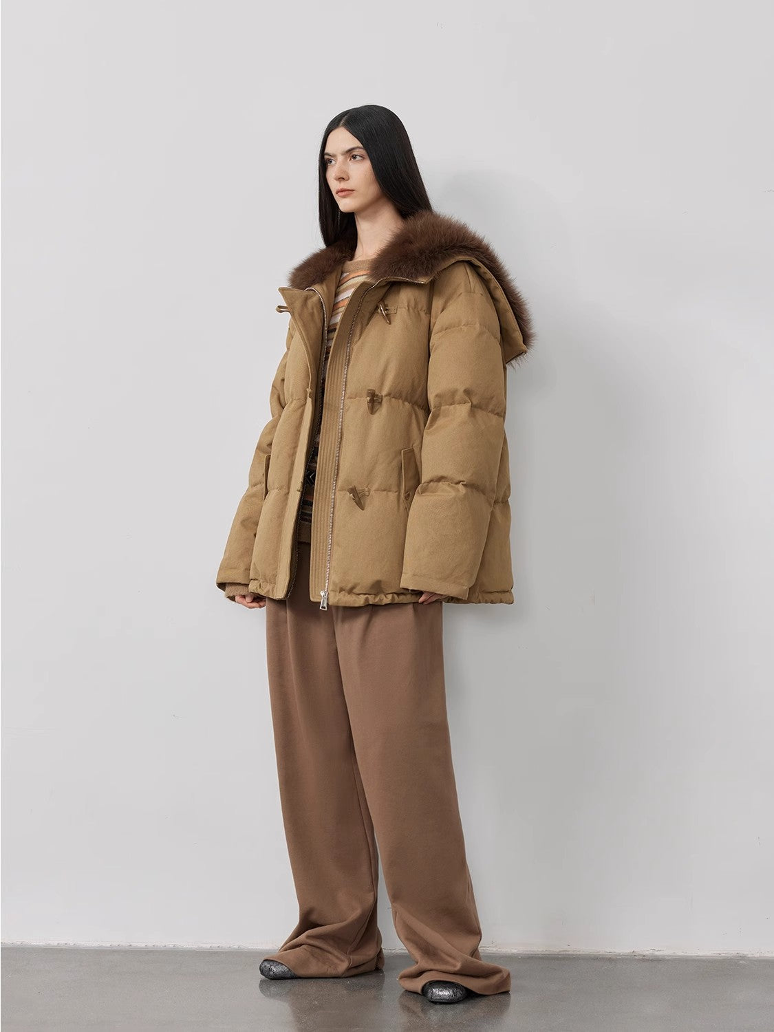 Street Badge Fox Fur Large Lapel Down Parka Jacket