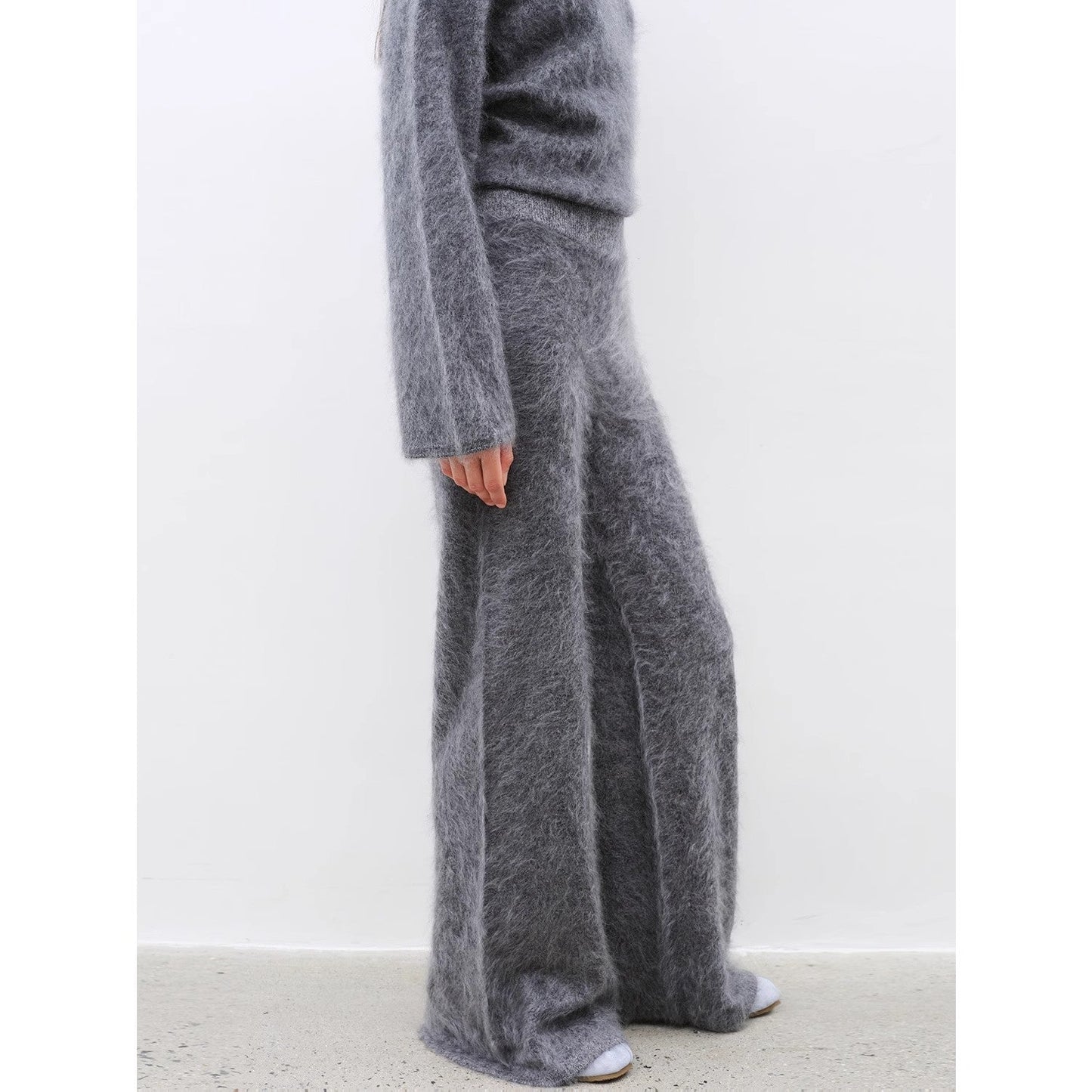 Purple Women's Sweater 2 Piece Outfit Cashmere Jumper Comfortable Loose-Fit Crewneck Top Wide Leg Pants Fall Lounge Set