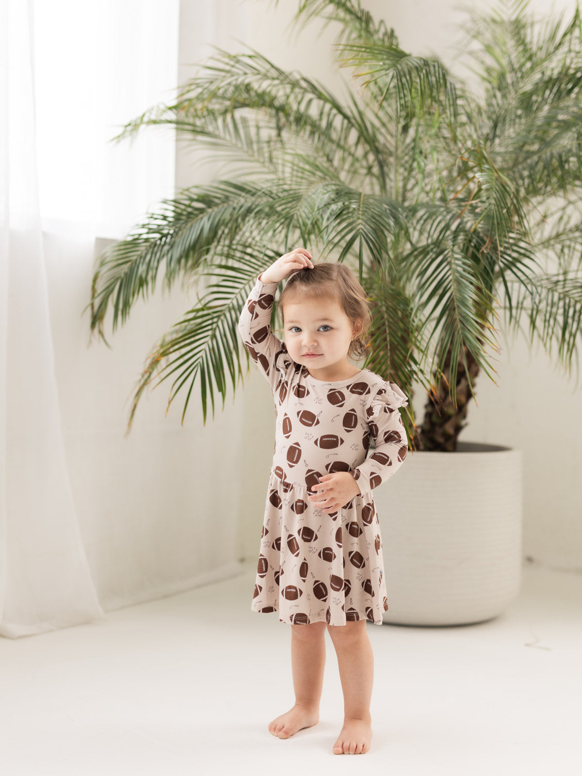 Football (Ribbed) | Bamboo Flutter Twirl Dress with Bodysuit