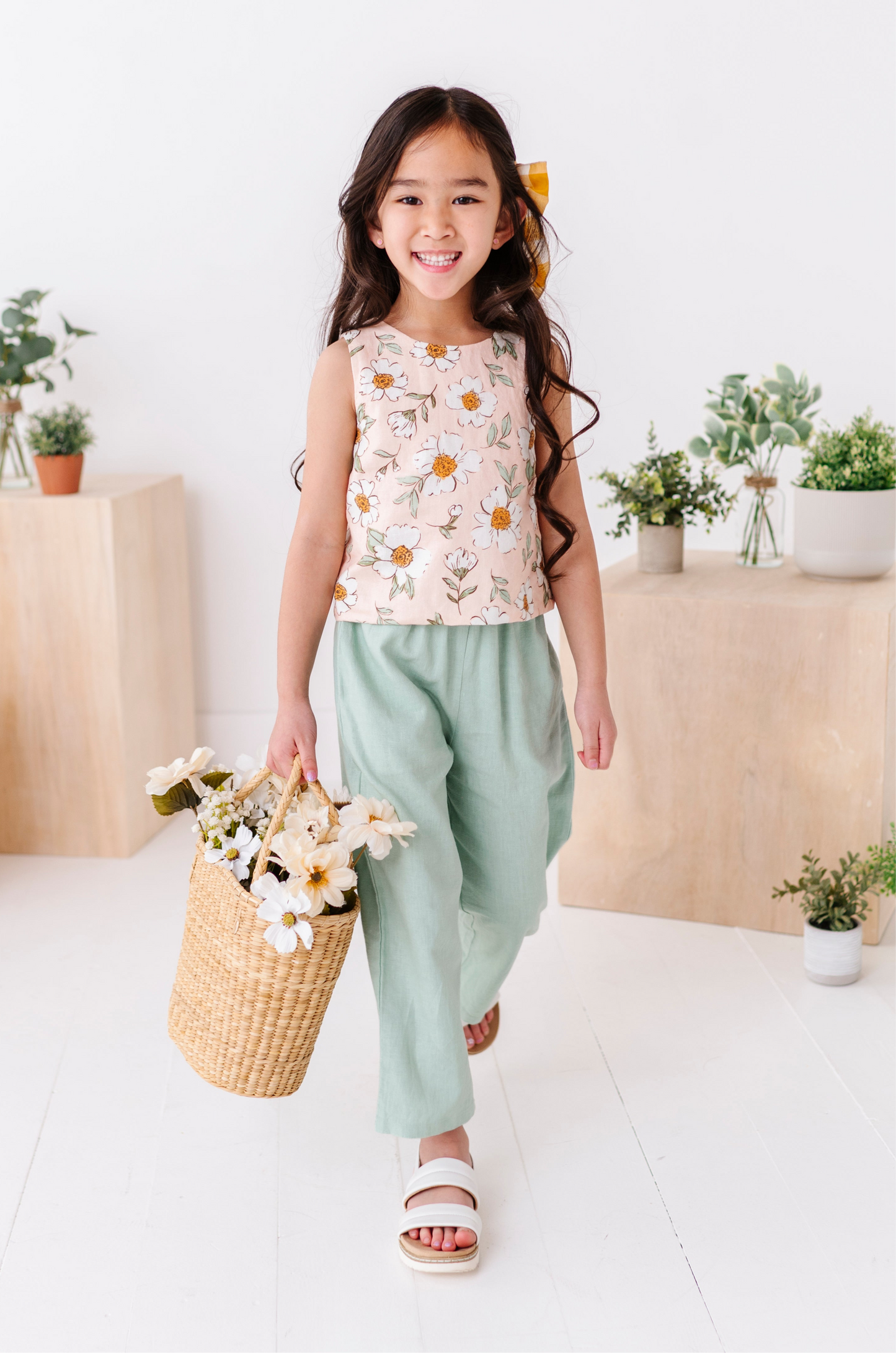 Peachy Peonies | Tie-Back + Crop Pants Set