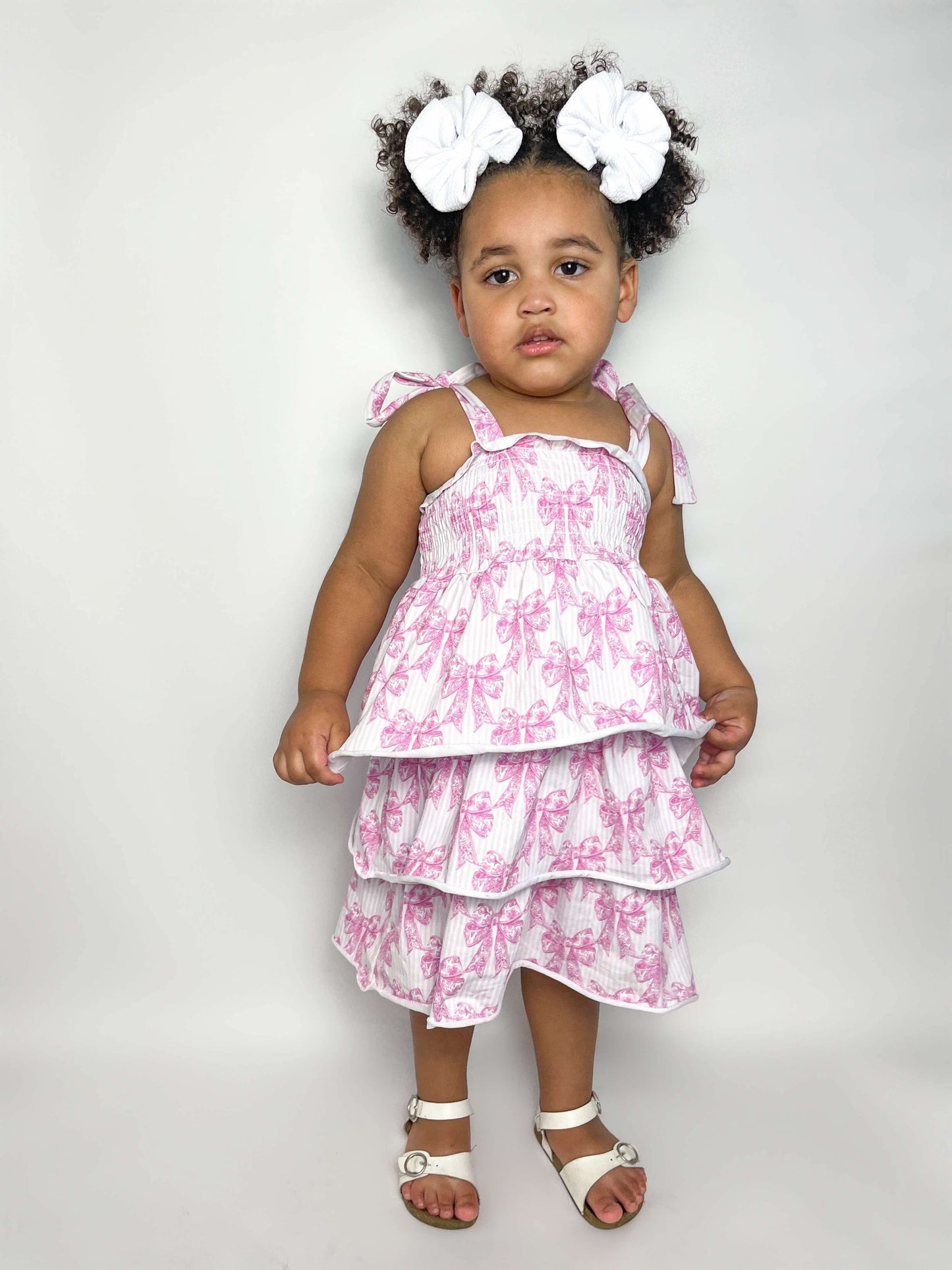 Pink Toile Bow Ruffled Dress