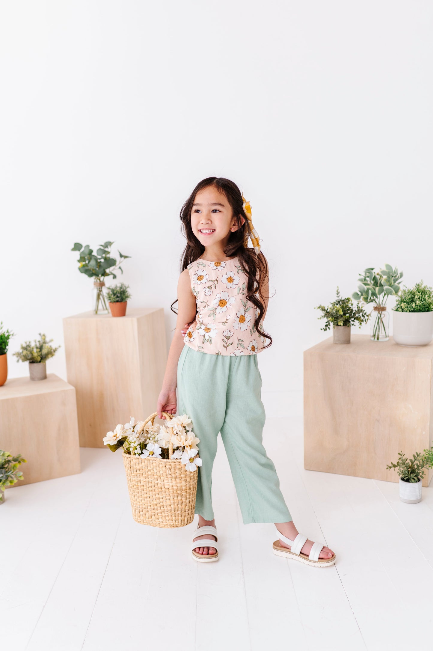 Peachy Peonies | Tie-Back + Crop Pants Set