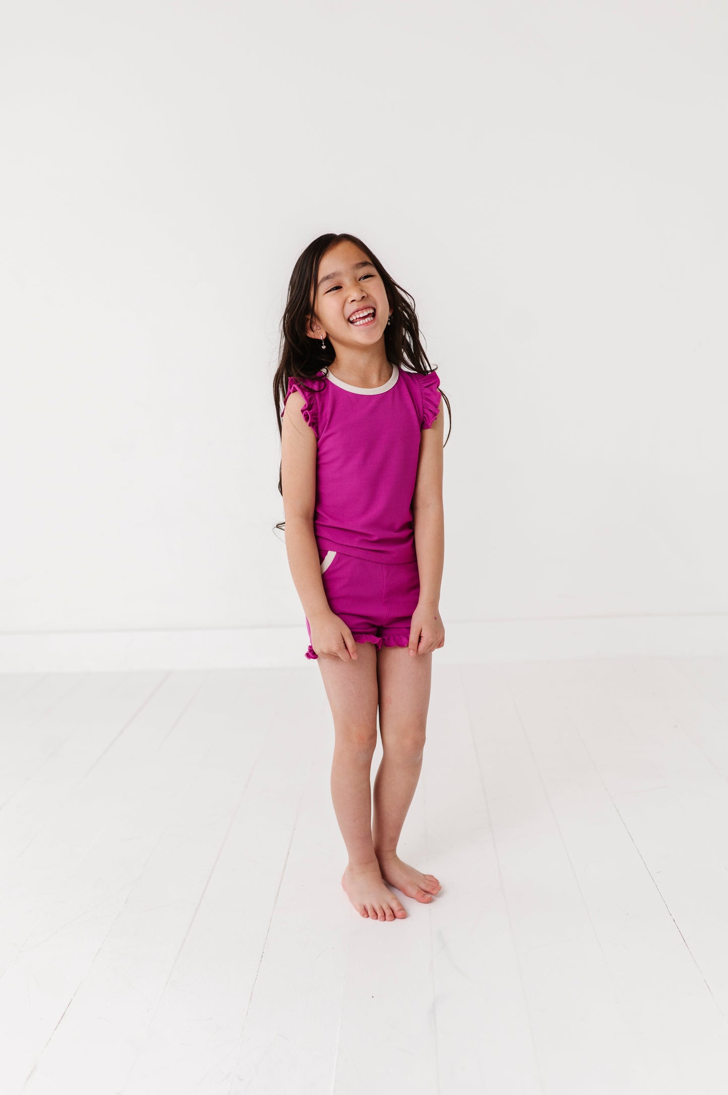 MAGENTA | Ruffle Tee + Shorts RIB SET