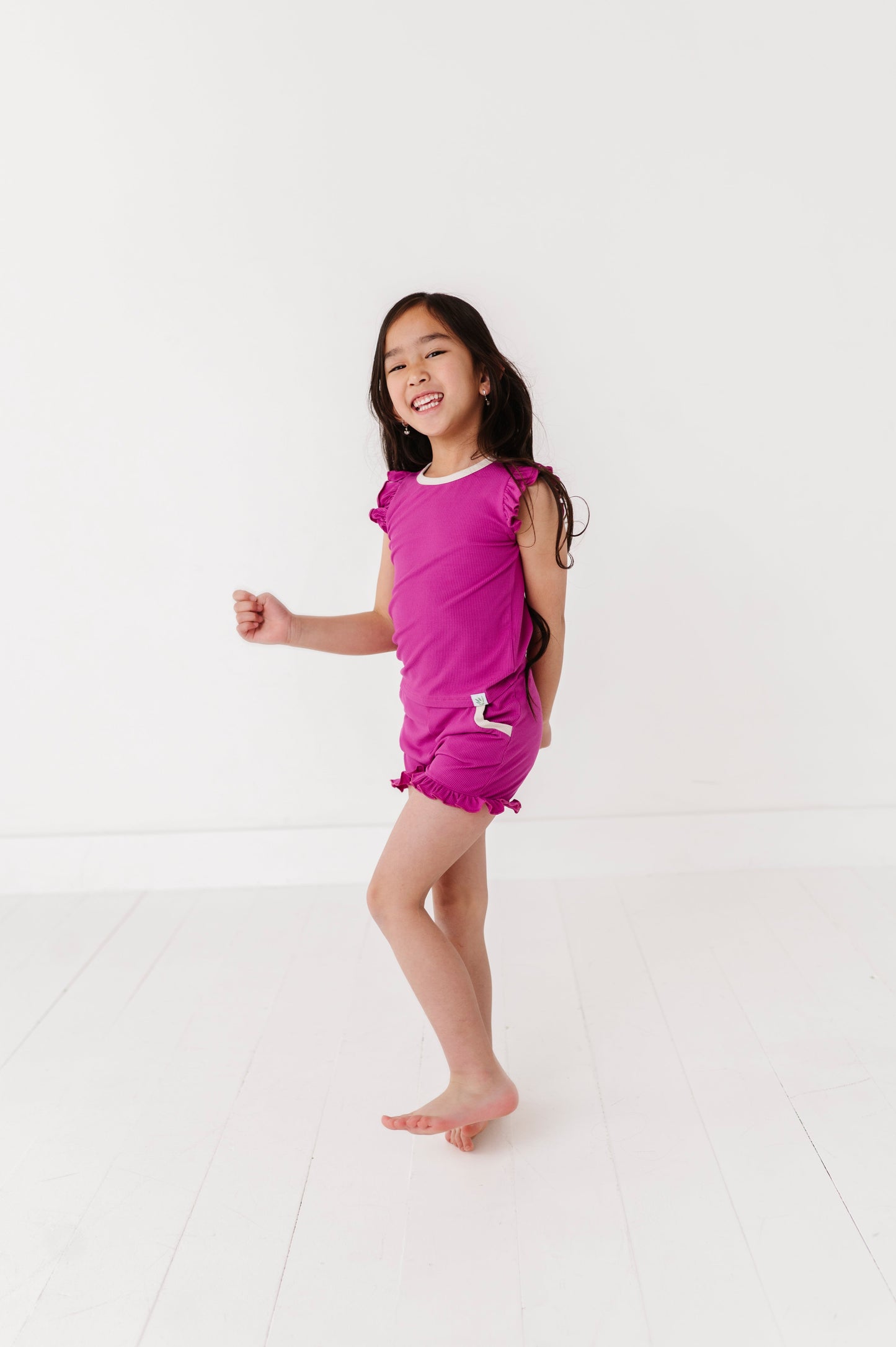 MAGENTA | Ruffle Tee + Shorts RIB SET