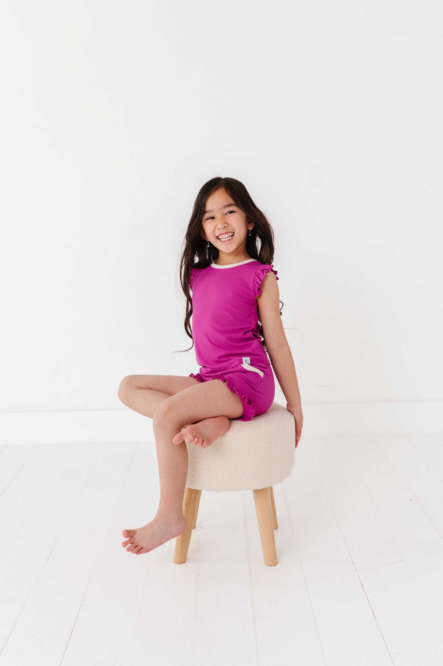 MAGENTA | Ruffle Tee + Shorts RIB SET
