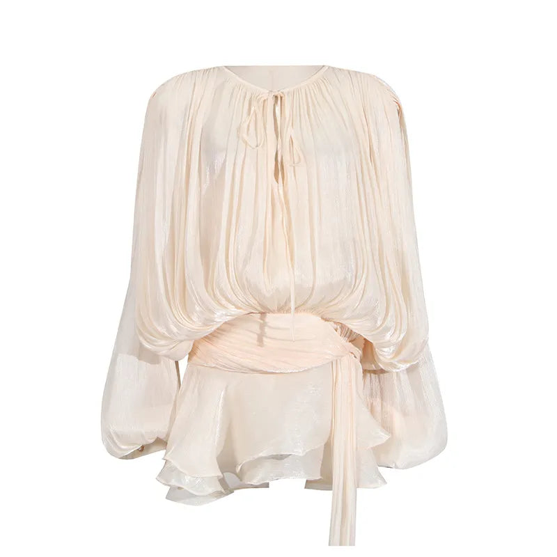 Chiffon Tie Neck Long Sleeve Mini Dress