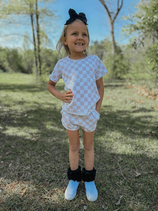 Tan Checkered Short Set