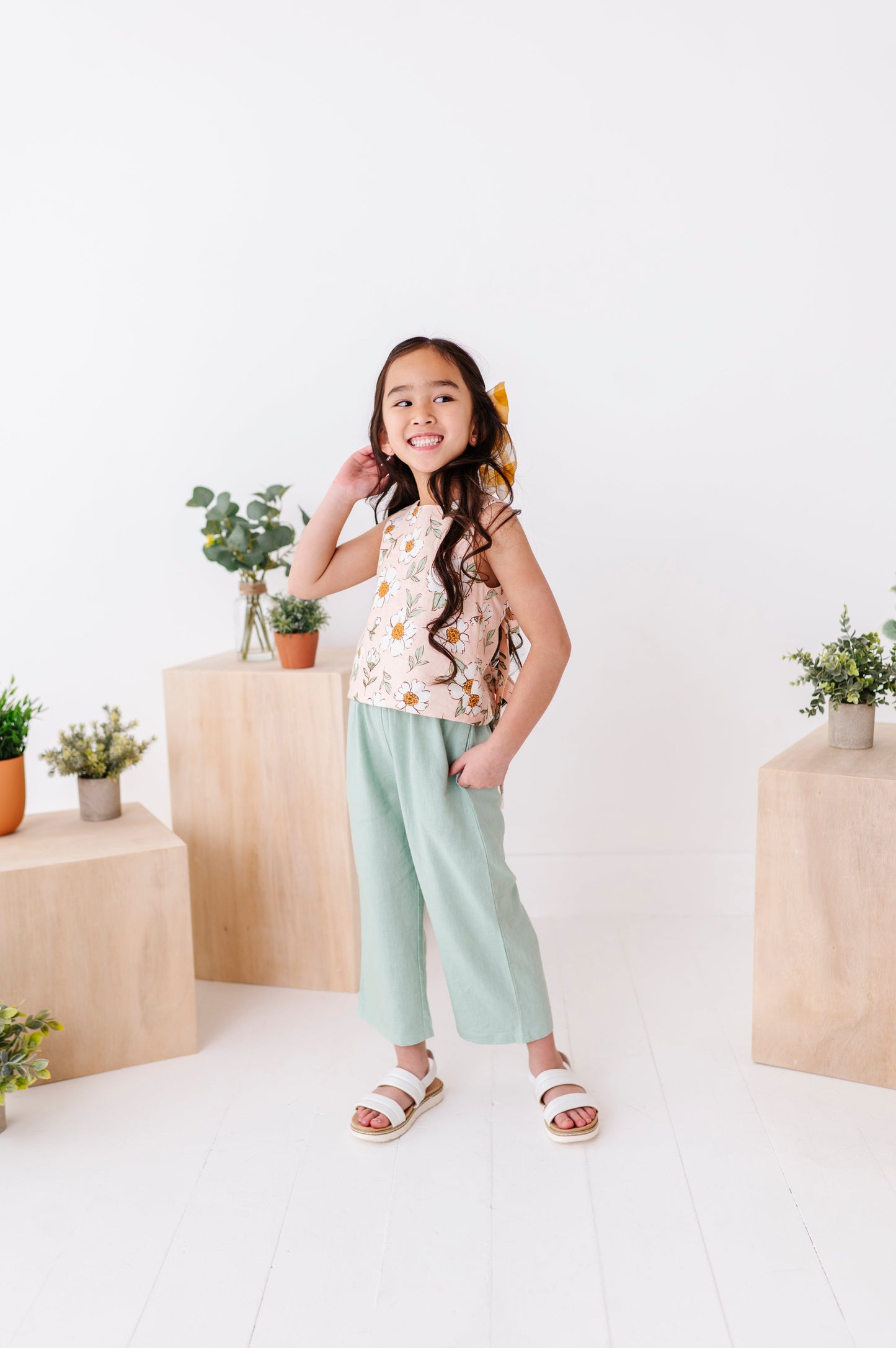 Peachy Peonies | Tie-Back + Crop Pants Set