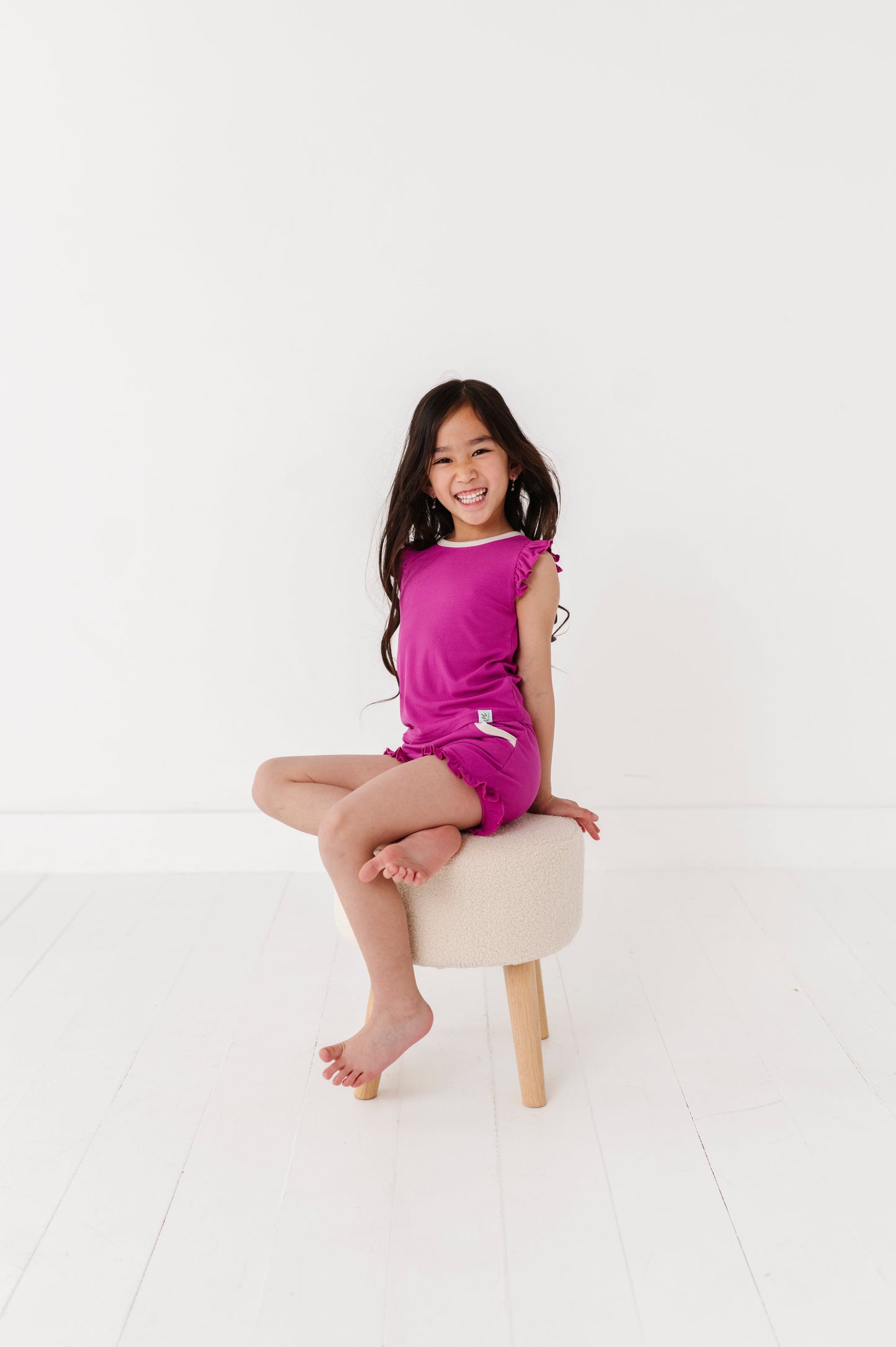 MAGENTA | Ruffle Tee + Shorts RIB SET