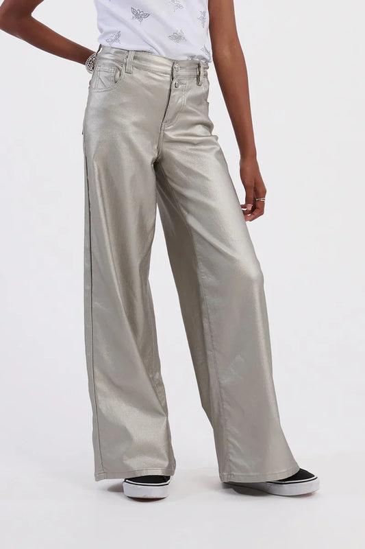 Silver Woven Wide Leg Pants