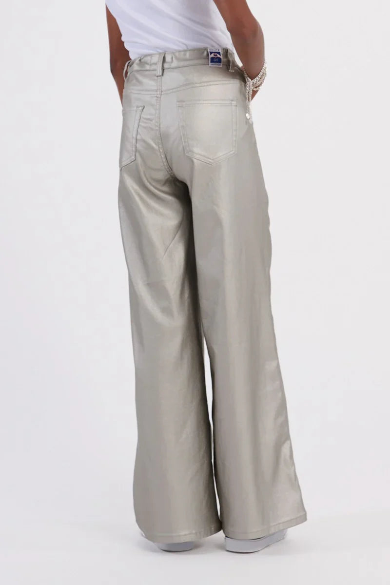 Silver Woven Wide Leg Pants