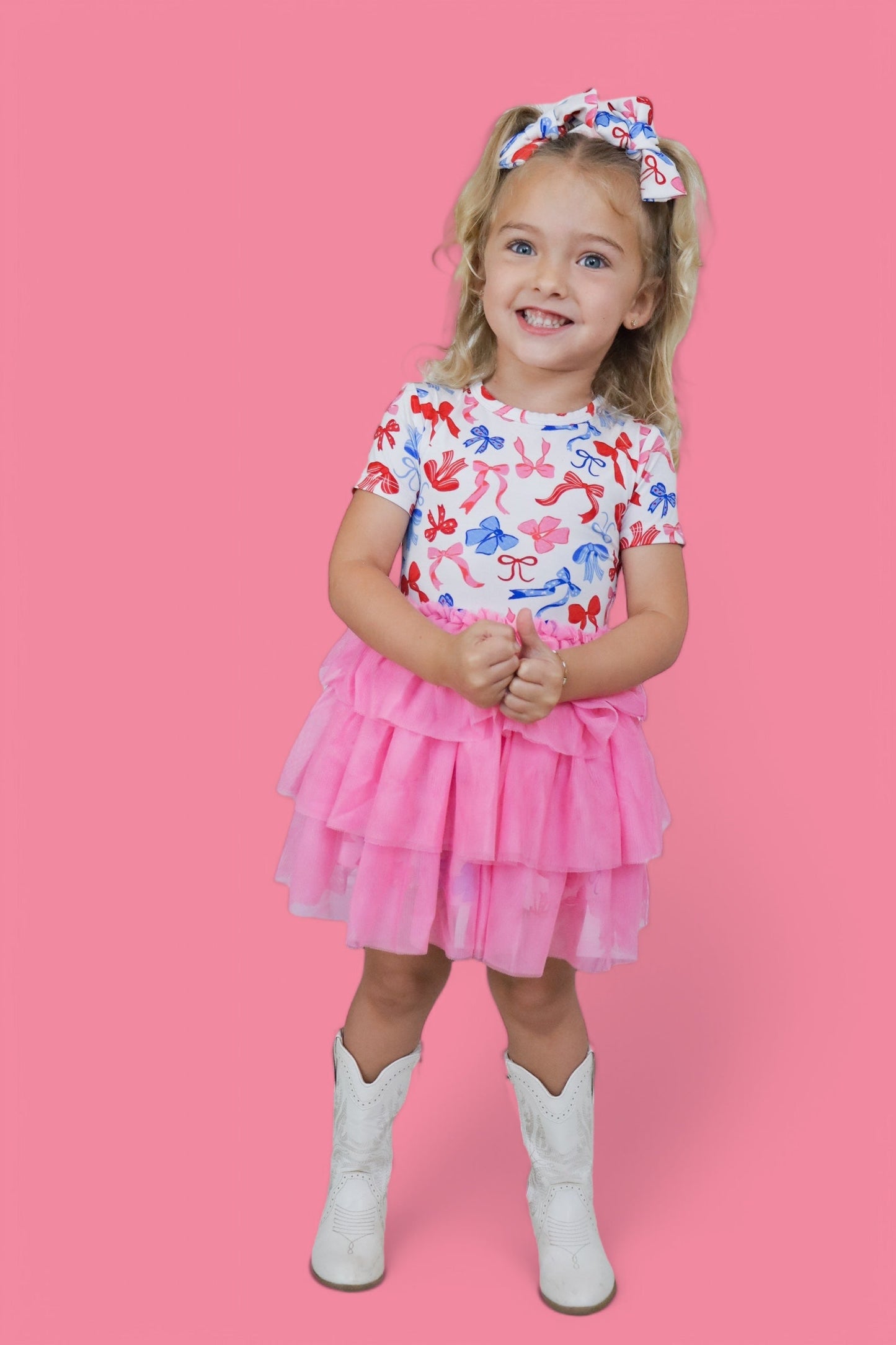 RED, WHITE AND BOWS DREAM TUTU DRESS