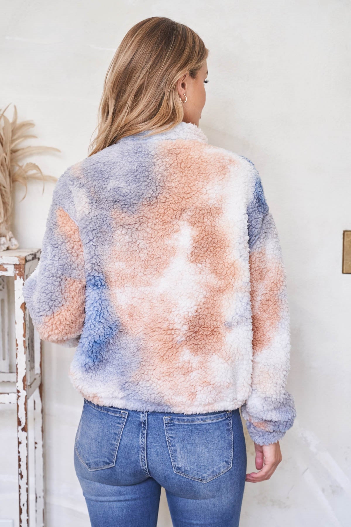 Blue Tie Dye Sherpa Pullover