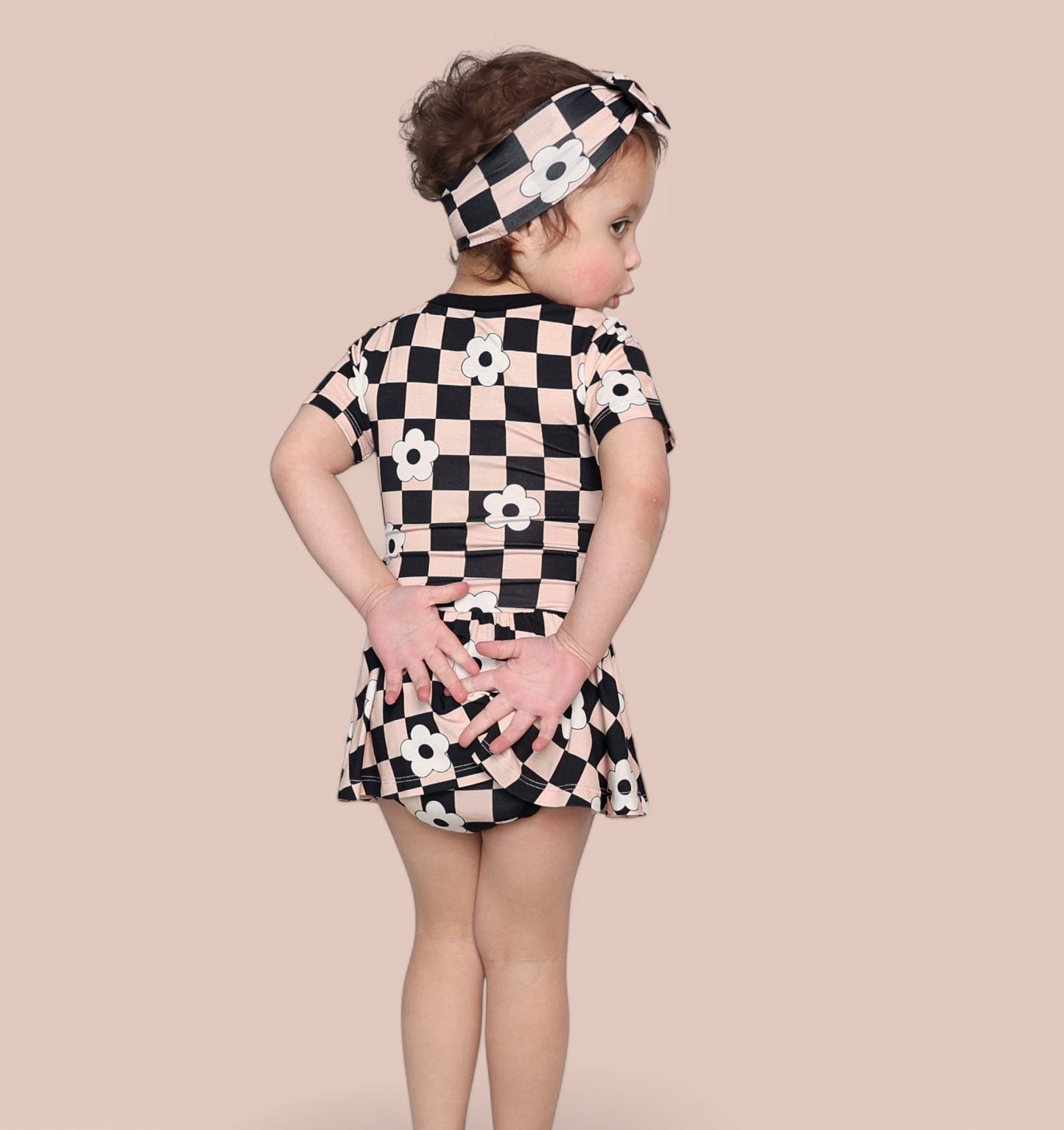 RETRO DAISY CHECKS SHORT SLEEVE DREAM BODYSUIT DRESS