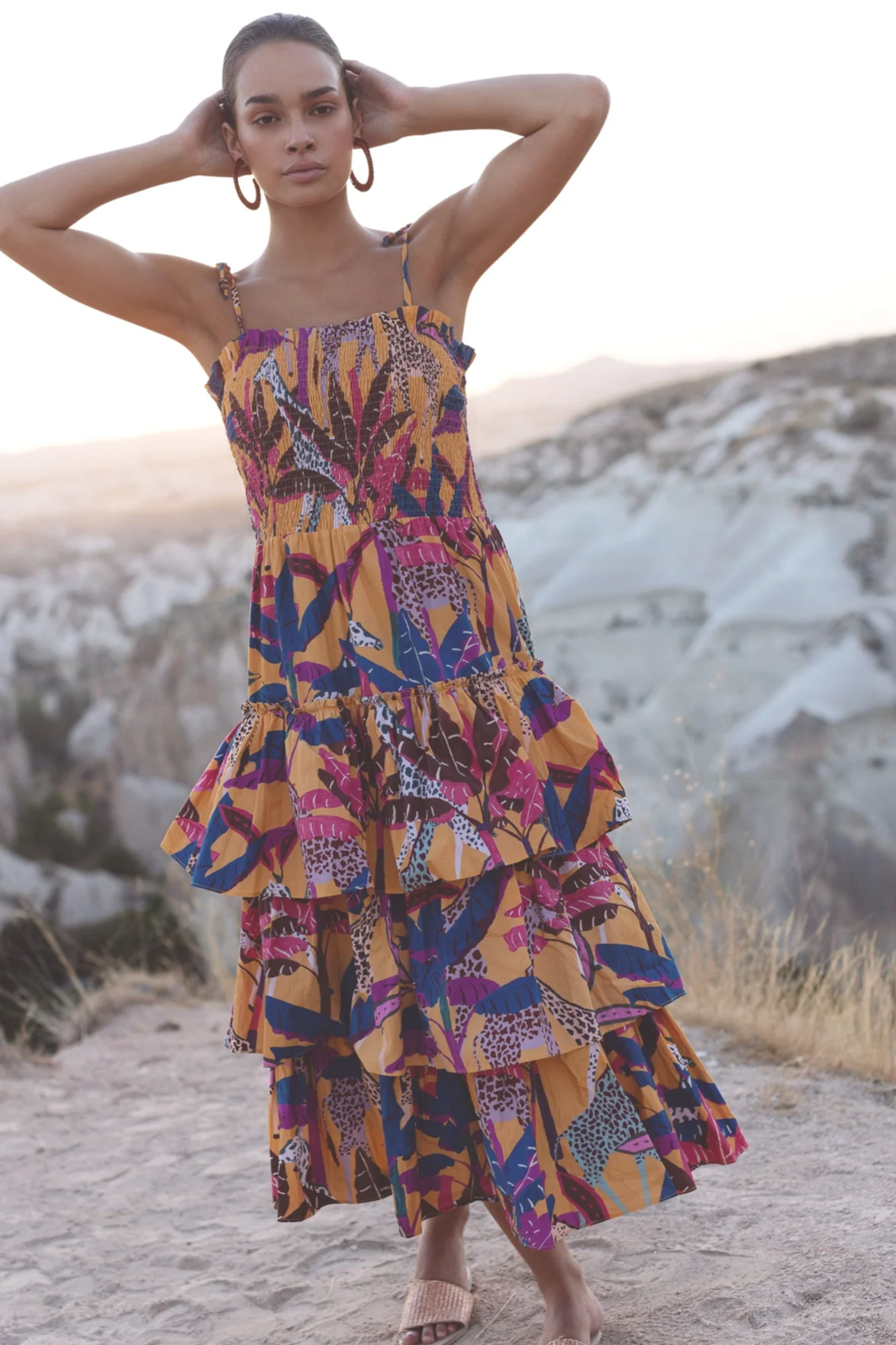 Tie Strap Smocked Midi