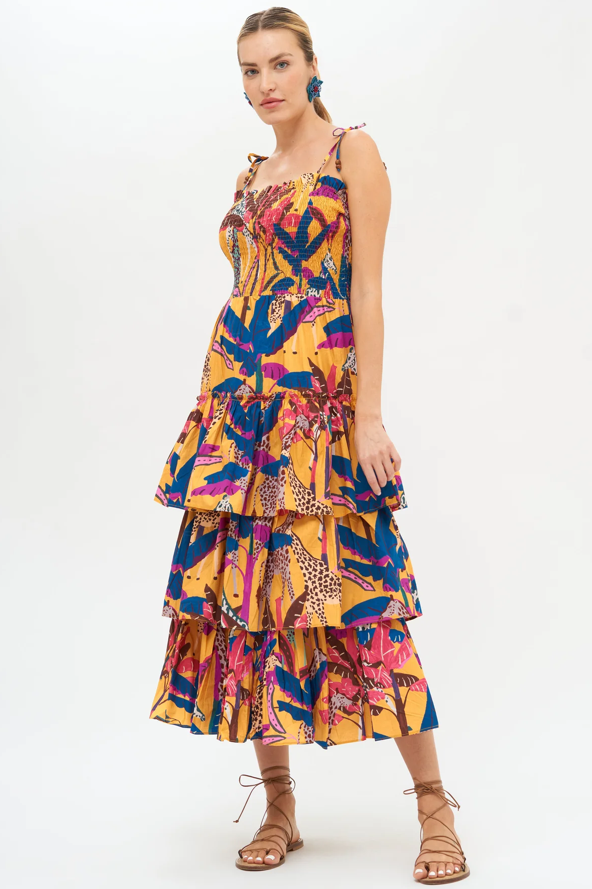 Tie Strap Smocked Midi