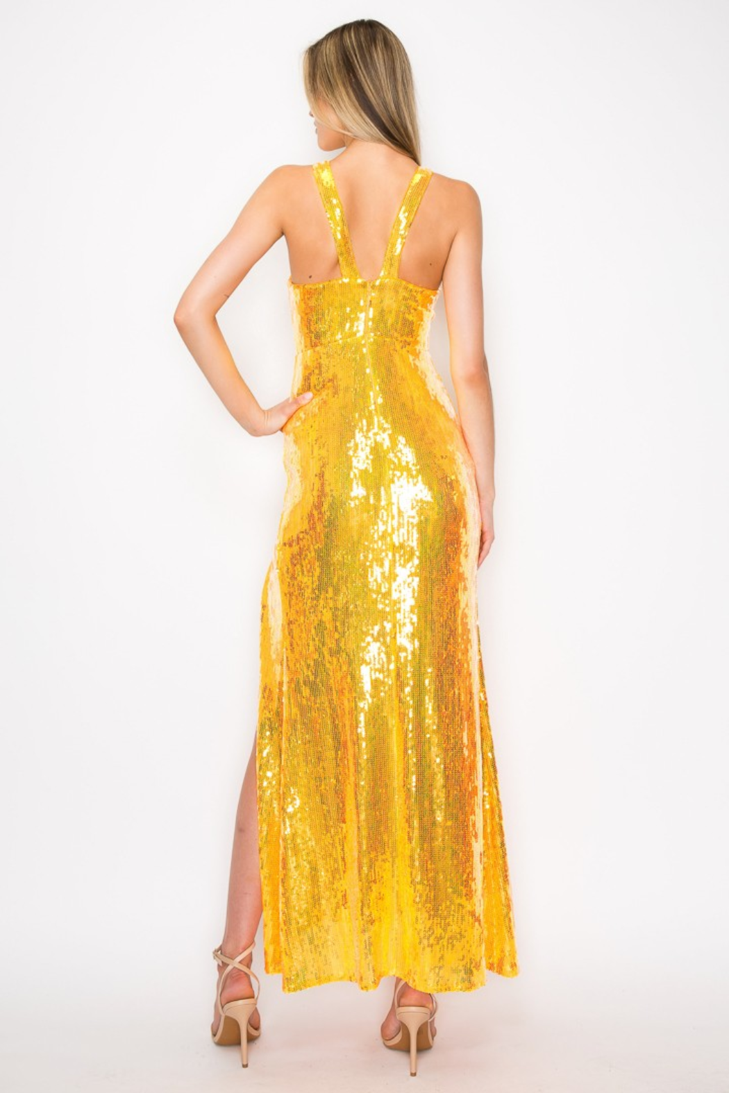 Cutout Waist Sequin Gown
