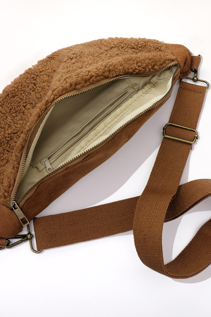 Faux Suede and Sherpa Sling Bag