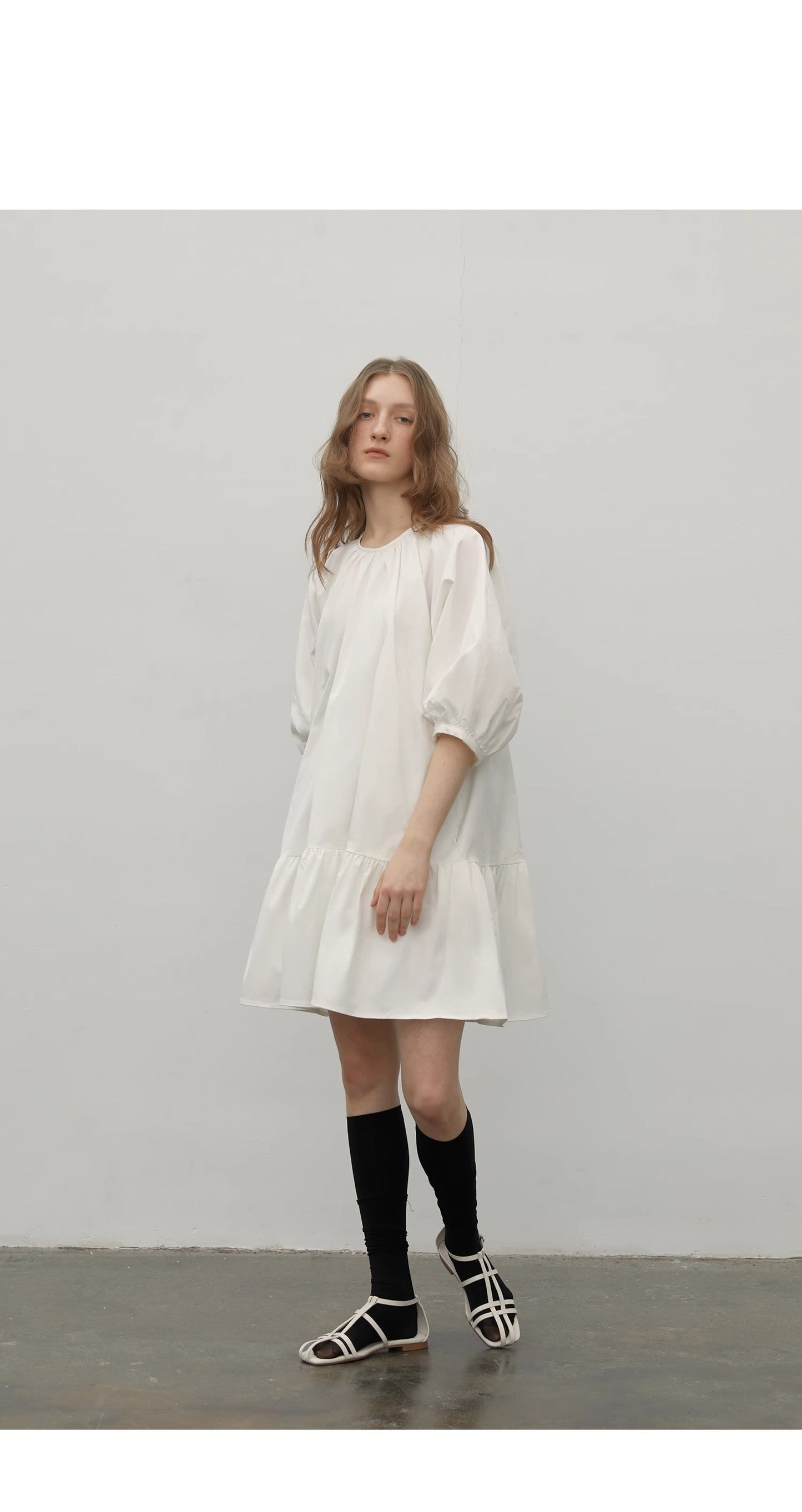 "Dream Island" Hepburn Style White Dress Temperament High-End Puff Sleeve Dress for Women