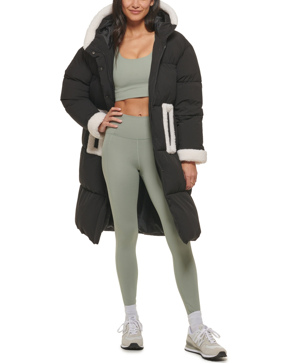 levi's Faux Shearling Trim Puffer Parka in Black Size X-Small
