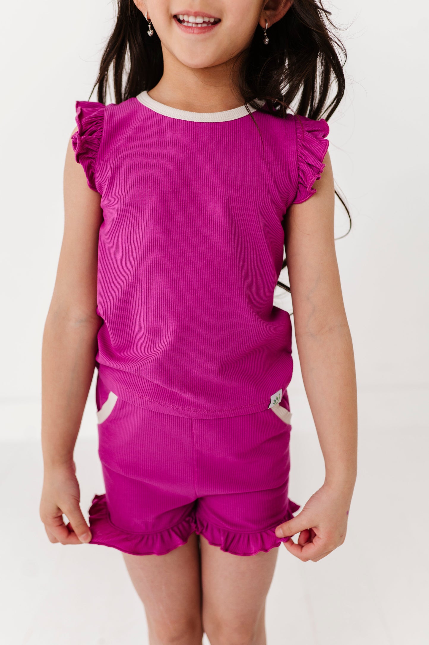 MAGENTA | Ruffle Tee + Shorts RIB SET
