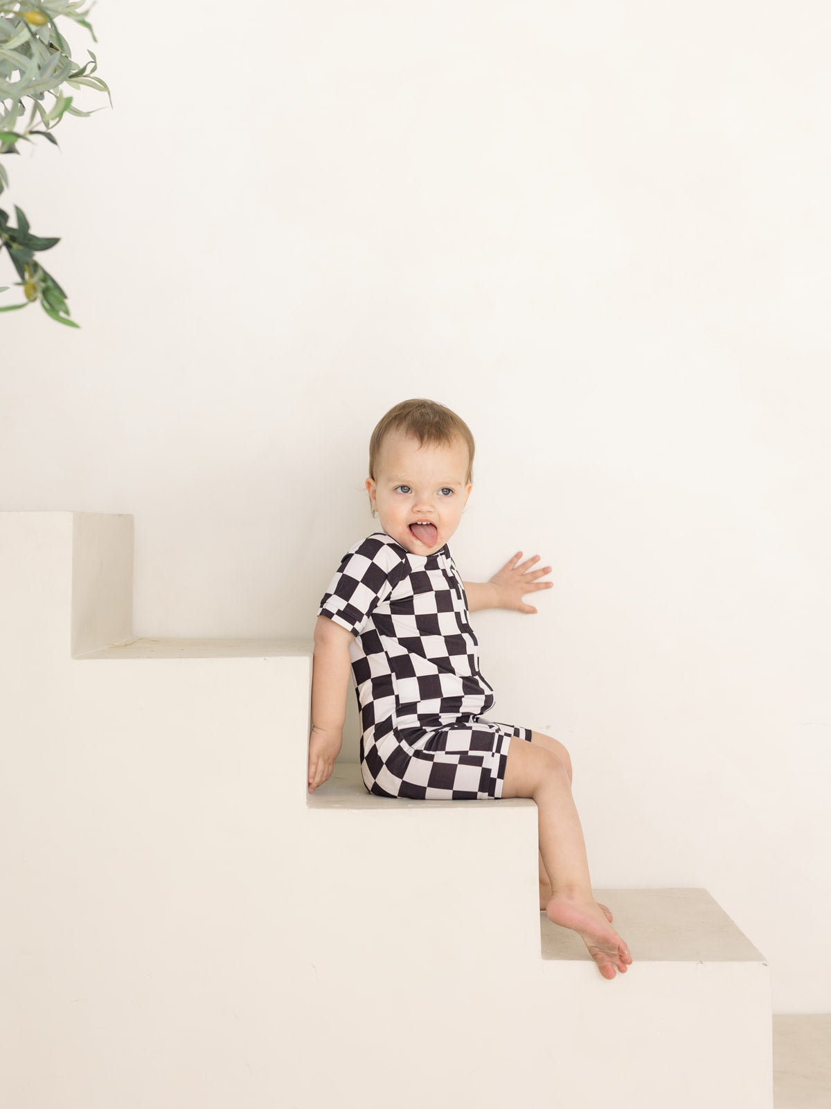 Checkerboard | Bamboo Shortie Zip Romper