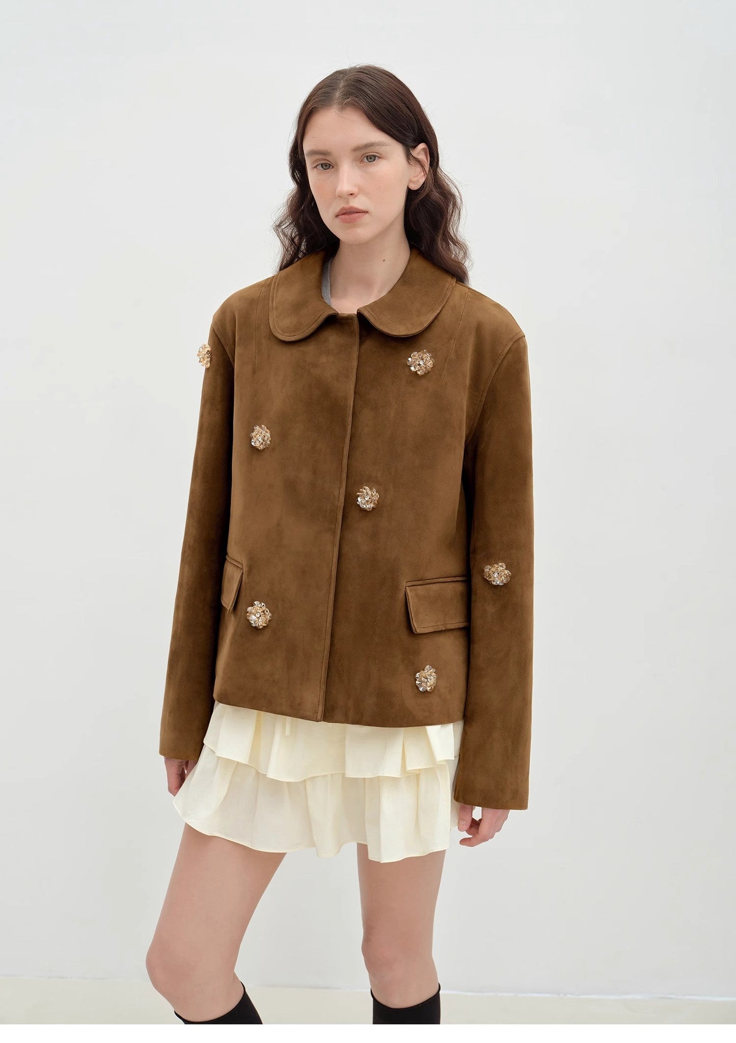 Velour Beaded Suede Leather Jacket