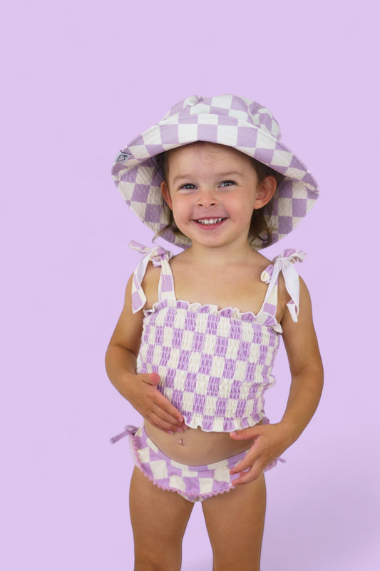 PERIWINKLE CHECKERS DREAM SMOCKED TANKINI TWO PIECE SWIM SUIT