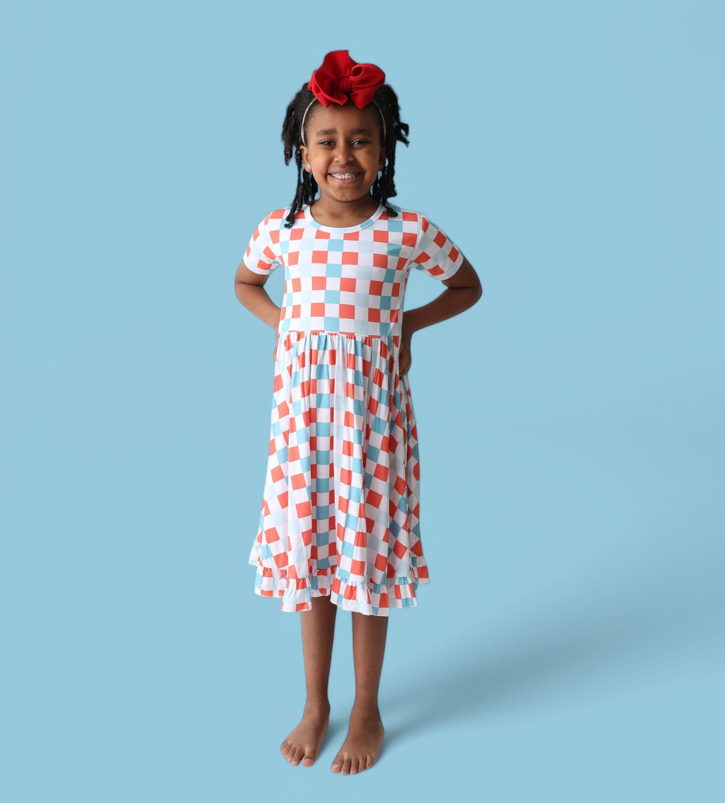 USA CHECKERS DREAM RUFFLE DRESS