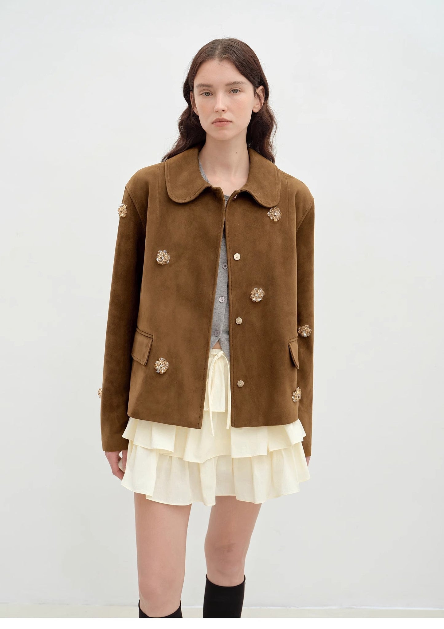 Velour Beaded Suede Leather Jacket