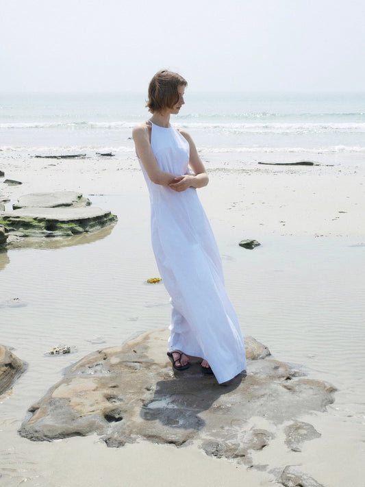 "Piano Music" Halterneck Waist-Cinching Cocoon Dress