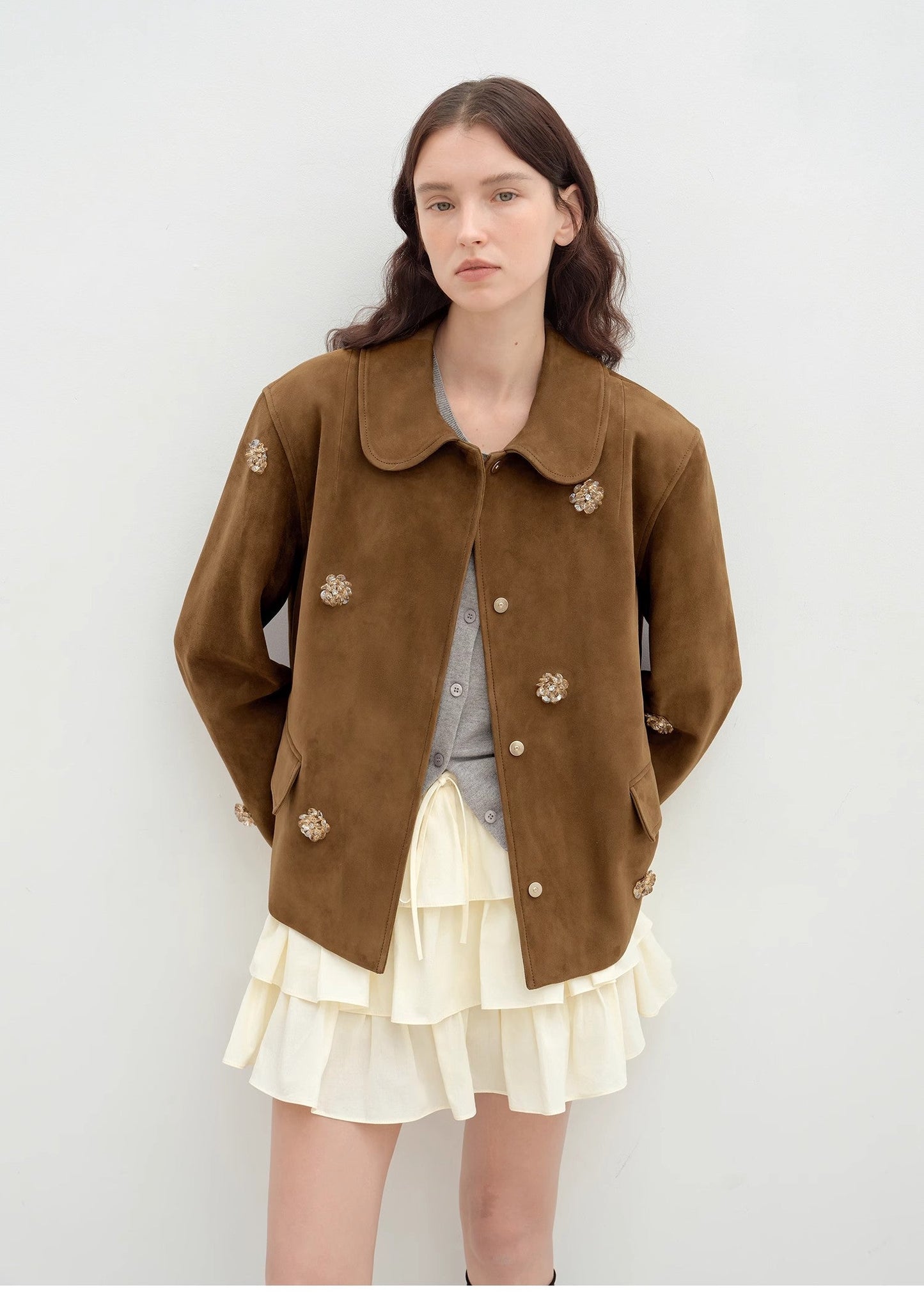 Velour Beaded Suede Leather Jacket
