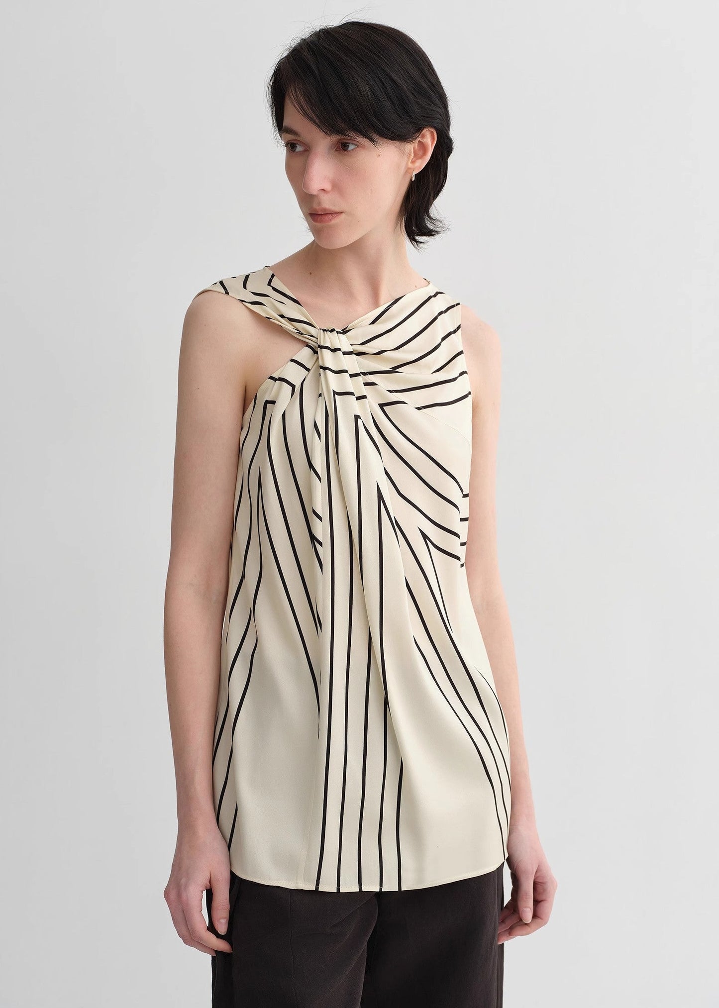 Elastic Silk Twisted Collar Tank Blouse