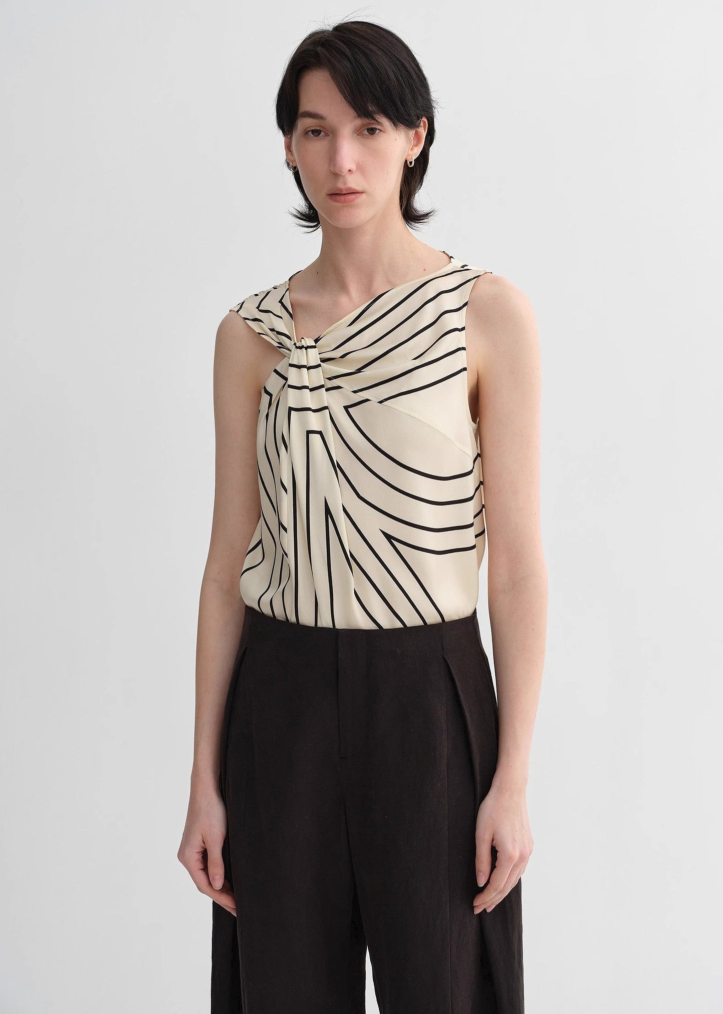Elastic Silk Twisted Collar Tank Blouse