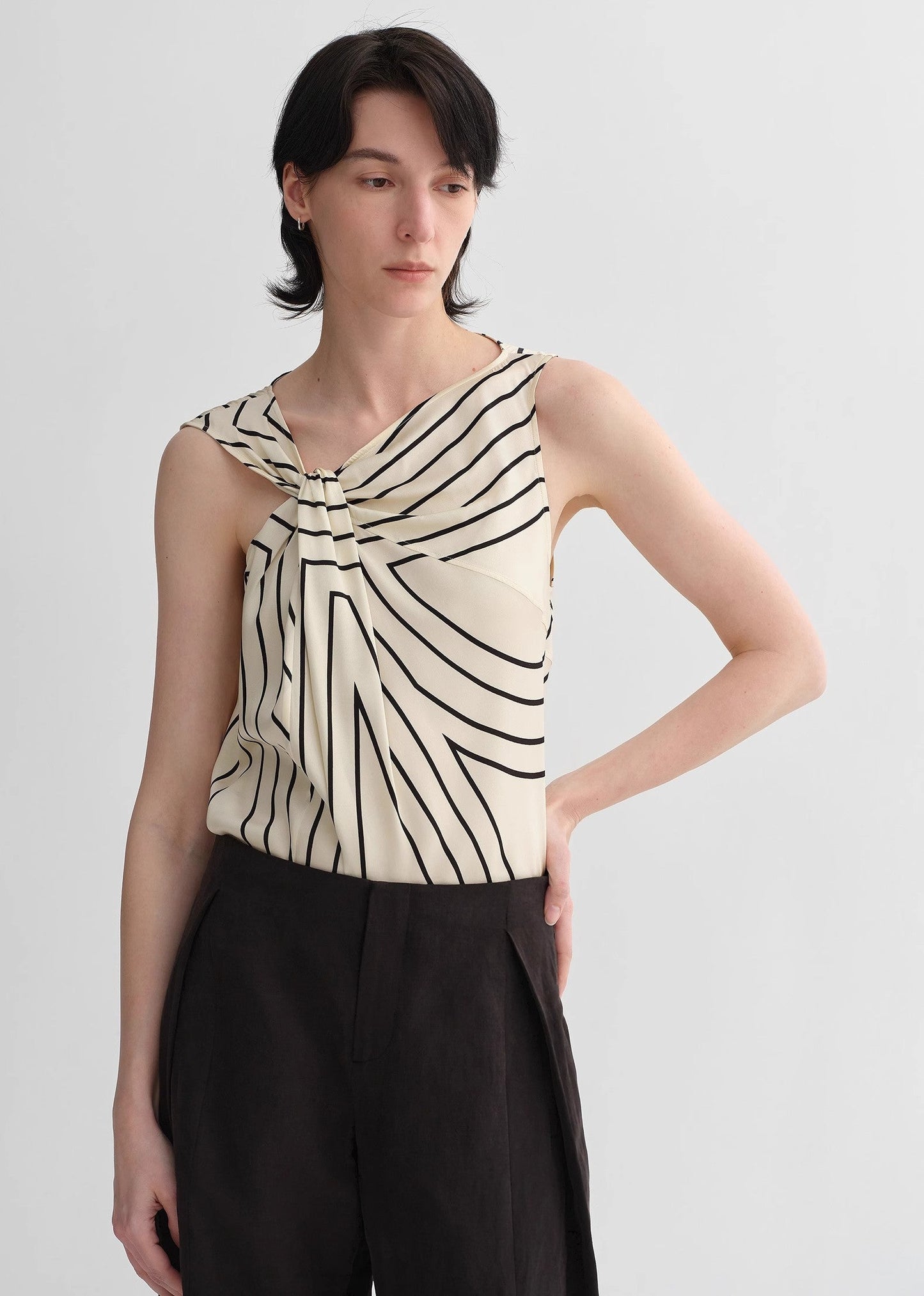Elastic Silk Twisted Collar Tank Blouse