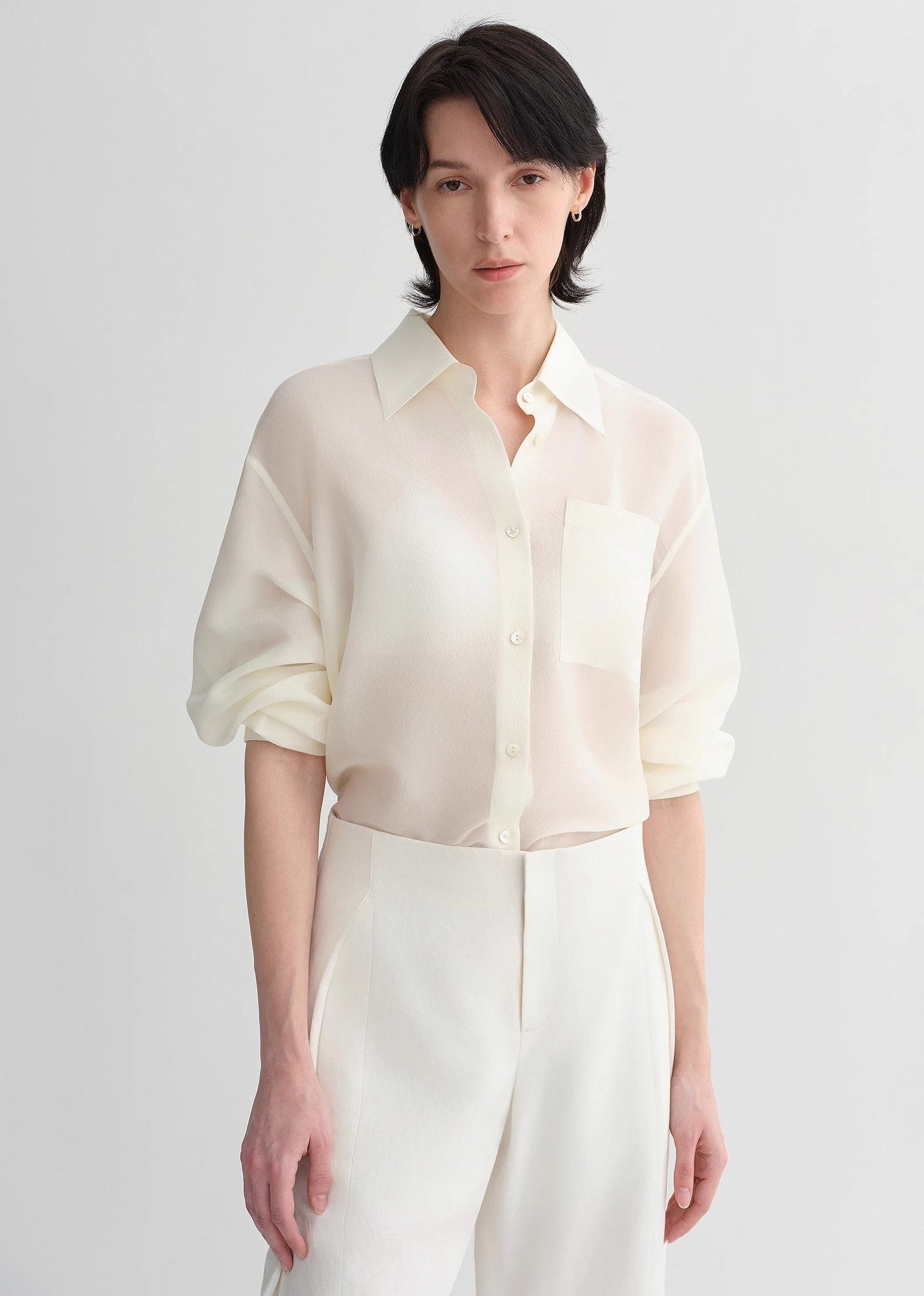 Classic Silhouette Mulberry Silk Acetate Blouse