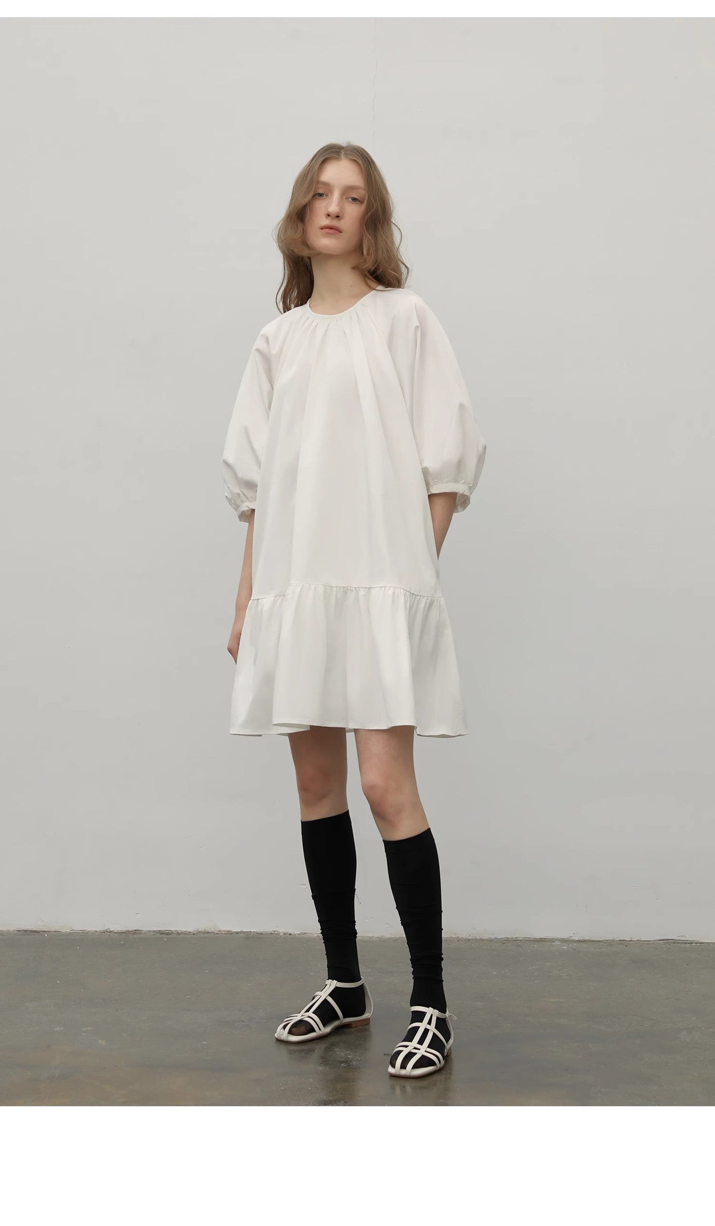 "Dream Island" Hepburn Style White Dress Temperament High-End Puff Sleeve Dress for Women