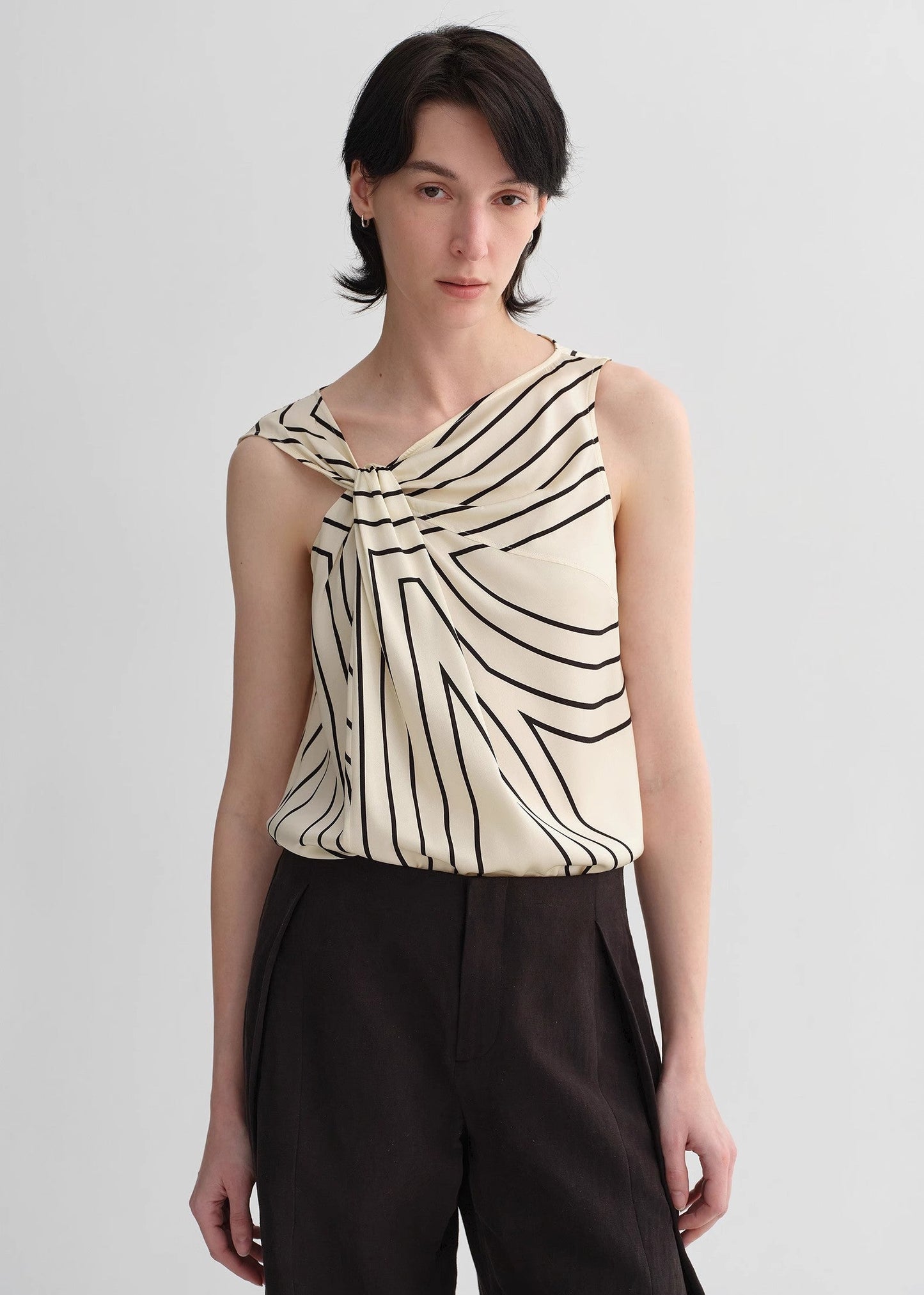 Elastic Silk Twisted Collar Tank Blouse