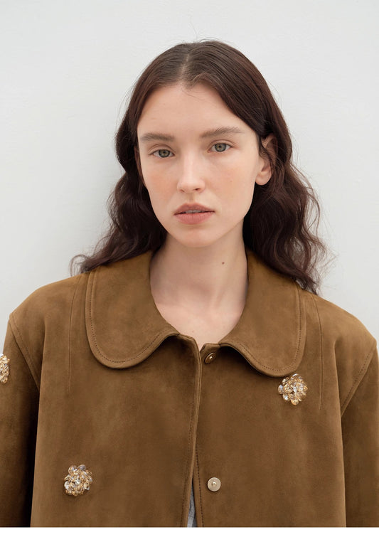 Velour Beaded Suede Leather Jacket
