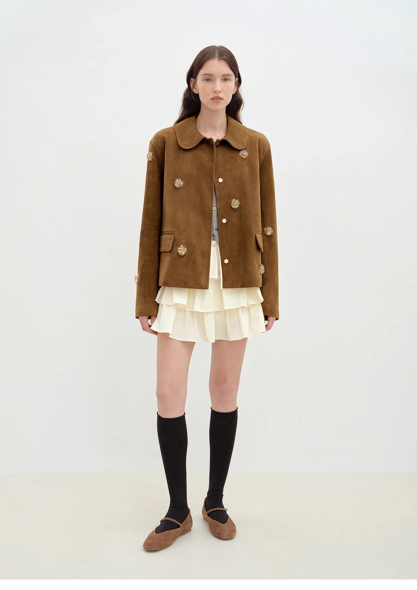 Velour Beaded Suede Leather Jacket
